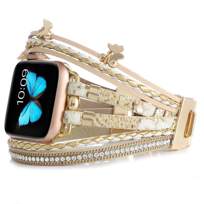 Women's Metal+Leather Jewelry Bracelet for Apple Watch Band iWatch Series Ultra2/10/9/8/7/6/5/4/SE