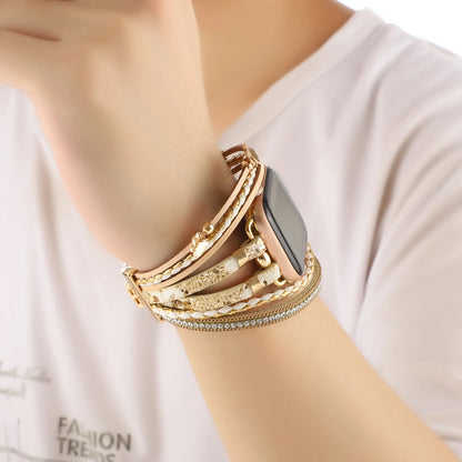Women's Metal+Leather Jewelry Bracelet for Apple Watch Band iWatch Series Ultra2/10/9/8/7/6/5/4/SE