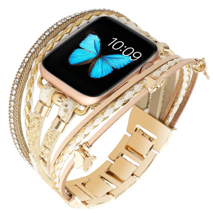 Women's Metal+Leather Jewelry Bracelet for Apple Watch Band iWatch Series Ultra2/10/9/8/7/6/5/4/SE