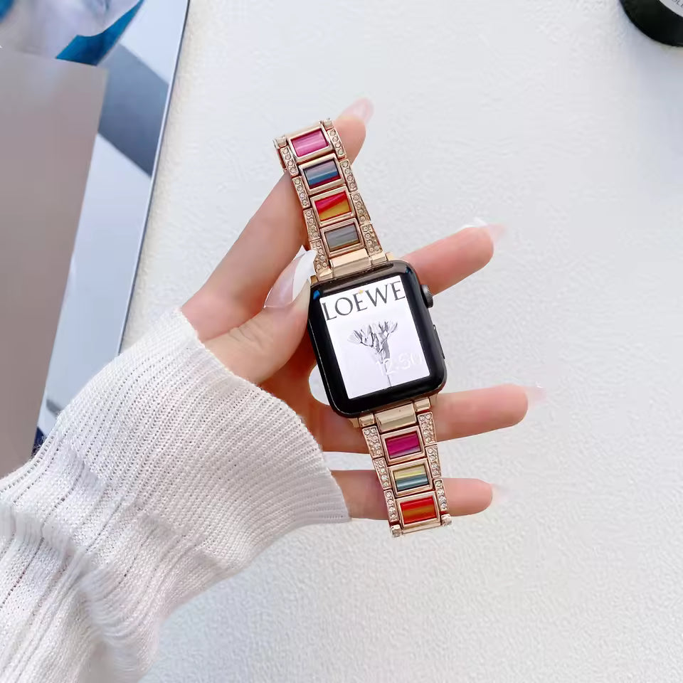 Women's Metal+Resin Diamond Bracelet for Apple Watch iWatch Ultra2 Band 49mm 46mm 45mm 41mm 44mm 40mm 42mm Series 10/9/8/7/6/5/4/SE