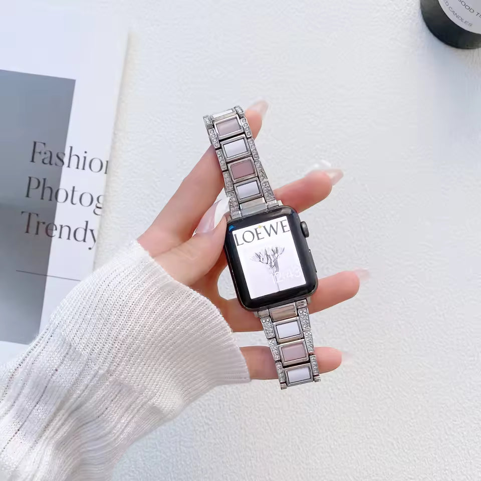 Women's Metal+Resin Diamond Bracelet for Apple Watch iWatch Ultra2 Band 49mm 46mm 45mm 41mm 44mm 40mm 42mm Series 10/9/8/7/6/5/4/SE