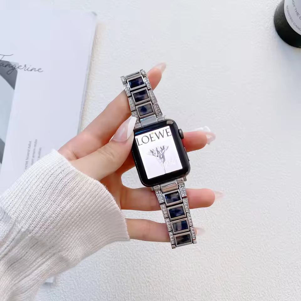 Women's Metal+Resin Diamond Bracelet for Apple Watch iWatch Ultra2 Band 49mm 46mm 45mm 41mm 44mm 40mm 42mm Series 10/9/8/7/6/5/4/SE