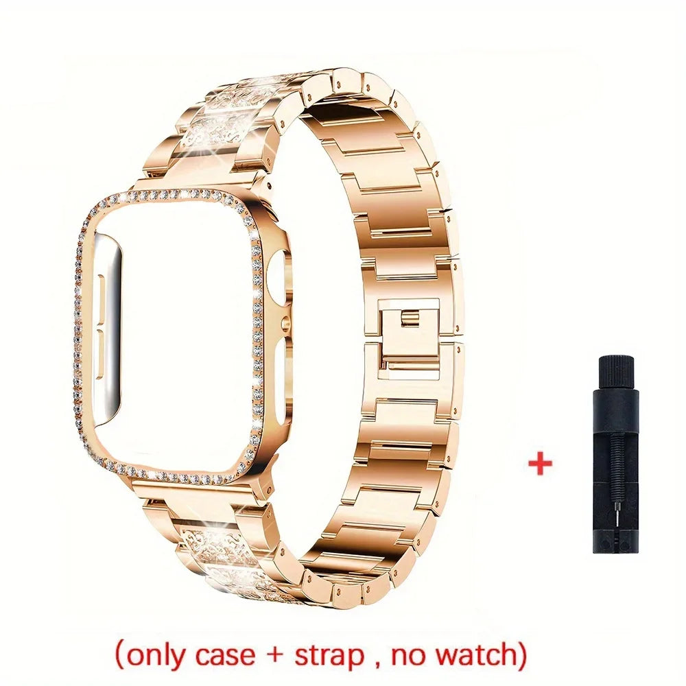 Women's Metal Strap+Case for Apple Watch Ultra Band 46mm 40mm 41mm 42mm Series 11/10/9/8/7/6/5/4