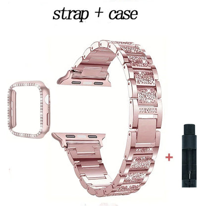 Women's Metal Strap+Case for Apple Watch Ultra Band 46mm 40mm 41mm 42mm Series 11/10/9/8/7/6/5/4
