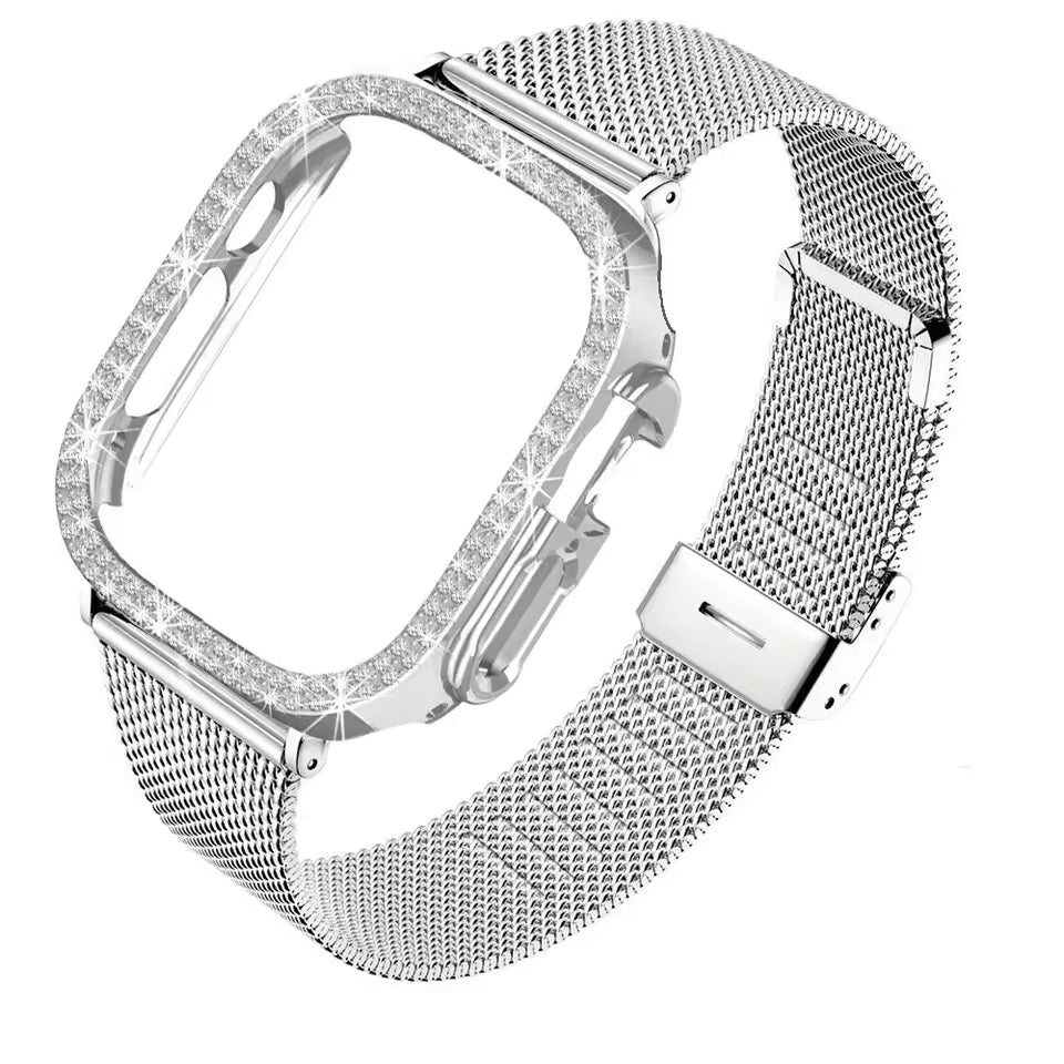 Women's Metal Strap+Case for Apple Watch Ultra Band 46mm 40mm 41mm 42mm Series 11/10/9/8/7/6/5/4