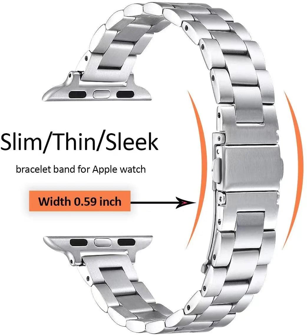 Women's Slim Stainless Steel Bracelet for Apple Watch Band iWatch Series 10/9/8/7/Ultra2/6/5/4/3/SE