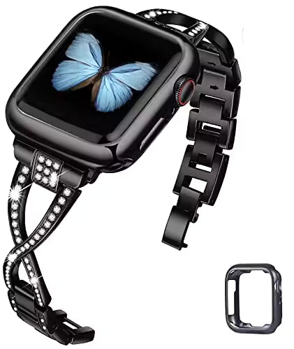 Women's Diamond Stainless Steel Strap+Case for Apple Watch Band iWatch Series 8/7/5/4/SE
