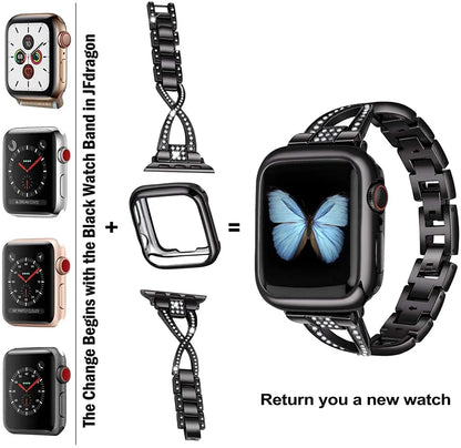 Women's Diamond Stainless Steel Strap+Case for Apple Watch Band iWatch Series 8/7/5/4/SE