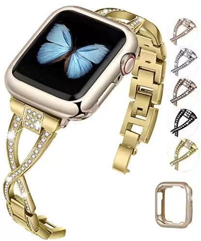 Women's Diamond Stainless Steel Strap+Case for Apple Watch Band iWatch Series 8/7/5/4/SE