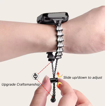 Women's Stainless Steel Diamond Strap+Glass Case for Apple Watch iWatch Band 45mm 44mm 42mm 41mm 40mm 38mm Series 9/8/7/6/5/4/3/SE