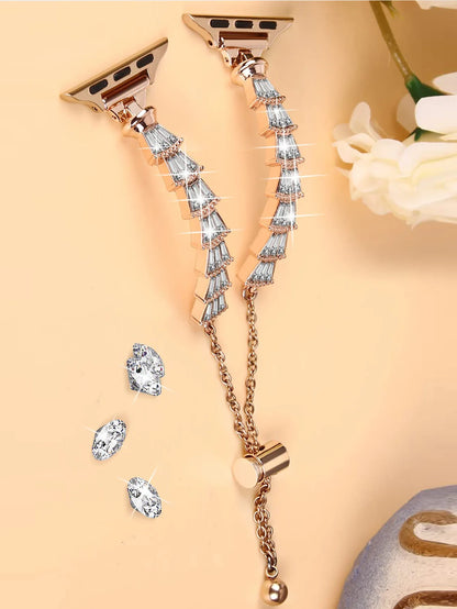 Women's Stainless Steel Diamond Strap+Glass Case for Apple Watch iWatch Band 45mm 44mm 42mm 41mm 40mm 38mm Series 9/8/7/6/5/4/3/SE