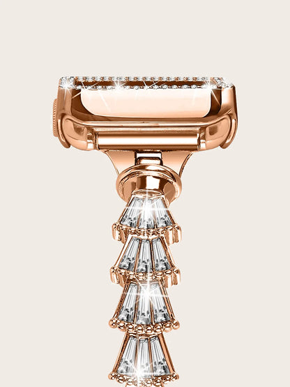 Women's Stainless Steel Diamond Strap+Glass Case for Apple Watch iWatch Band 45mm 44mm 42mm 41mm 40mm 38mm Series 9/8/7/6/5/4/3/SE