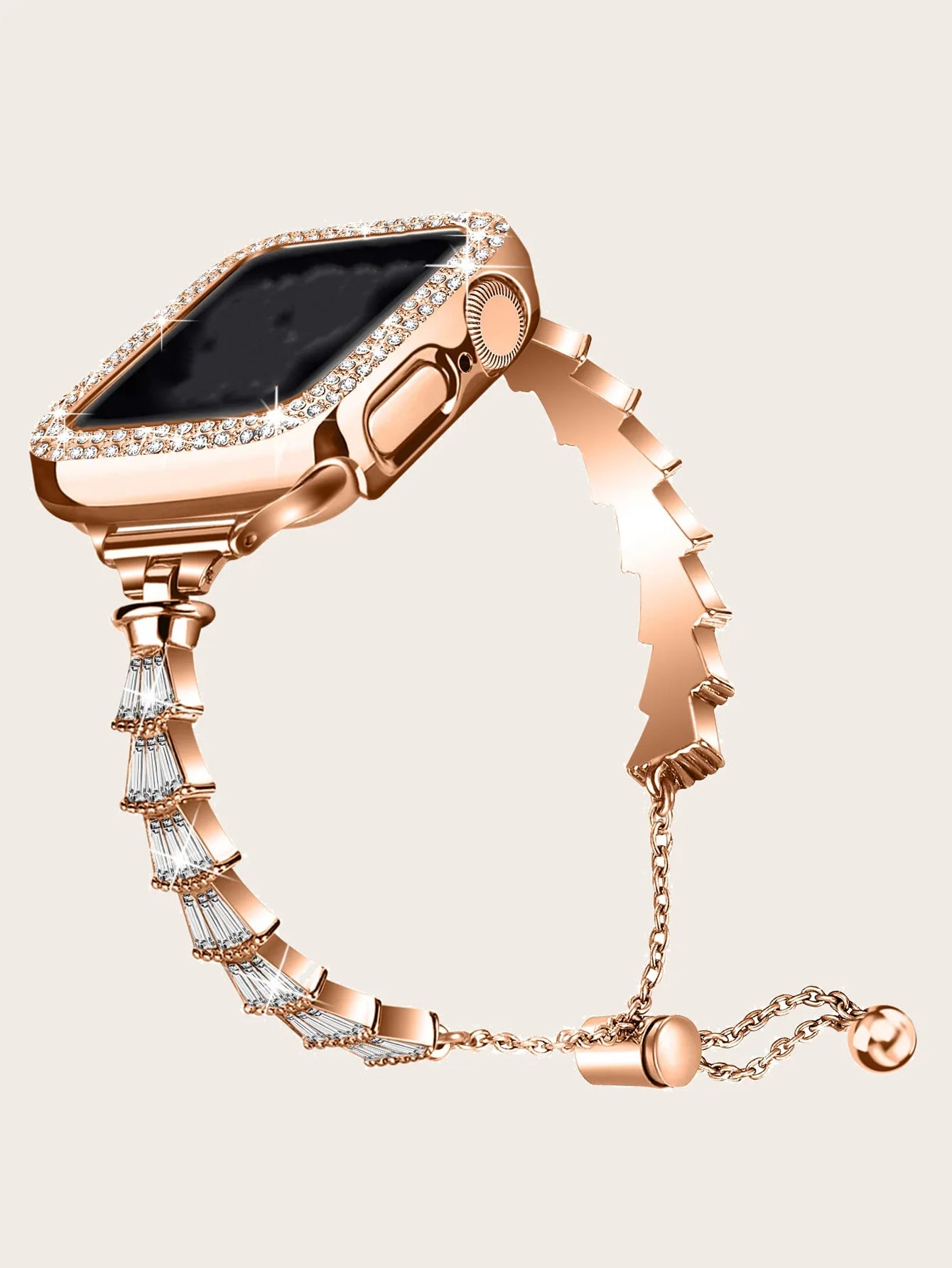 Women's Stainless Steel Diamond Strap+Glass Case for Apple Watch iWatch Band 45mm 44mm 42mm 41mm 40mm 38mm Series 9/8/7/6/5/4/3/SE