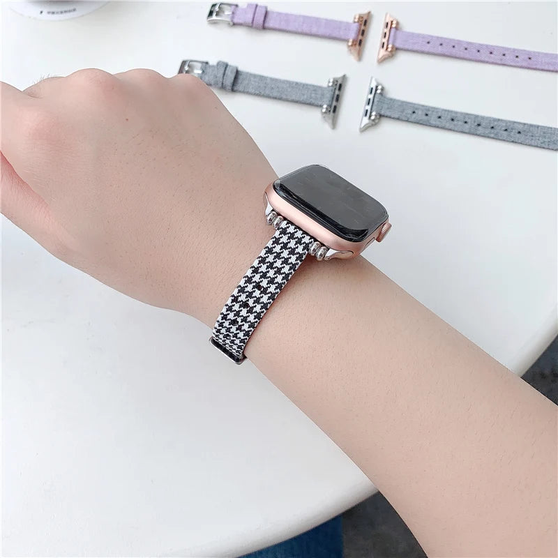Women's Woven Nylon Canvas Slim Bracelet for Apple Watch Band iWatch Series Ultra/3/11/10/9/8/7/6/5/4/SE